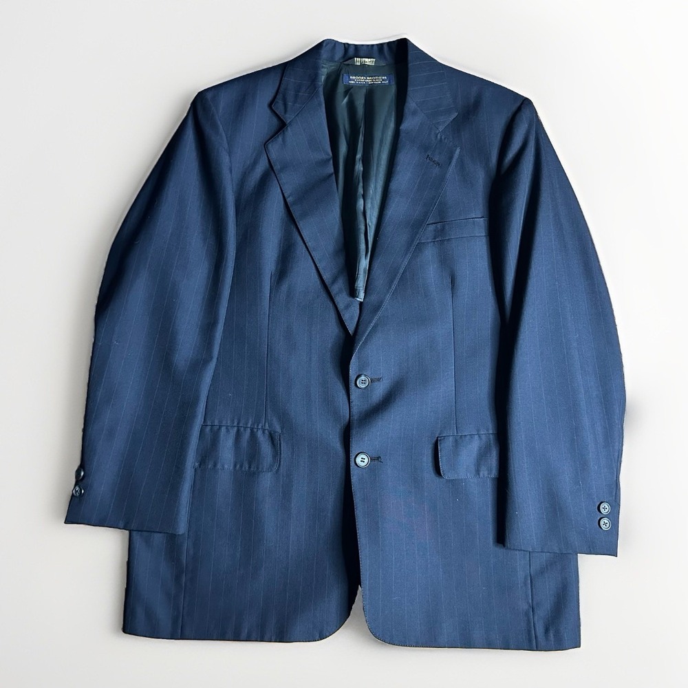 Vintage 80s Brooks Brothers Sport Coat Blazer Men 42R Pinstriped Blue Wool USA